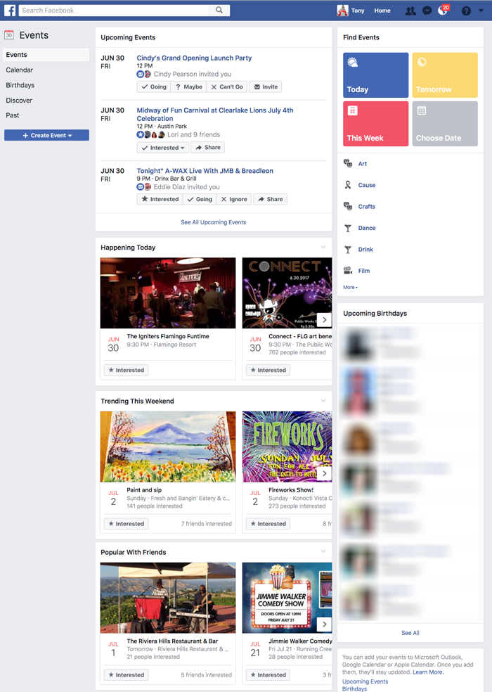 Facebook events page